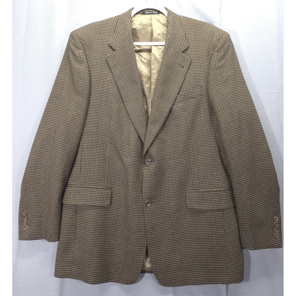Murano Blazer Mens 42 Long Brown Blue Houndstooth Wool Silk Italy Dress Jacket - Picture 1 of 13
